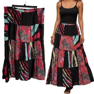 Choices Vintage Colorful Patchwork Y2K Ruffled Cotton Maxi Skirt L